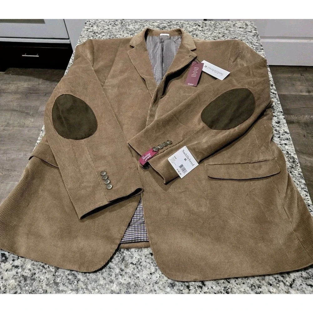 Mens NWT Saddlebred Brown Corduroy Blazer Elbow Patch50R JACKET CLASSIC Academia
